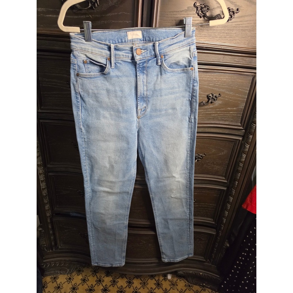 Mother High Waisted Straight Leg Jeans Light Wash Blue Size 28